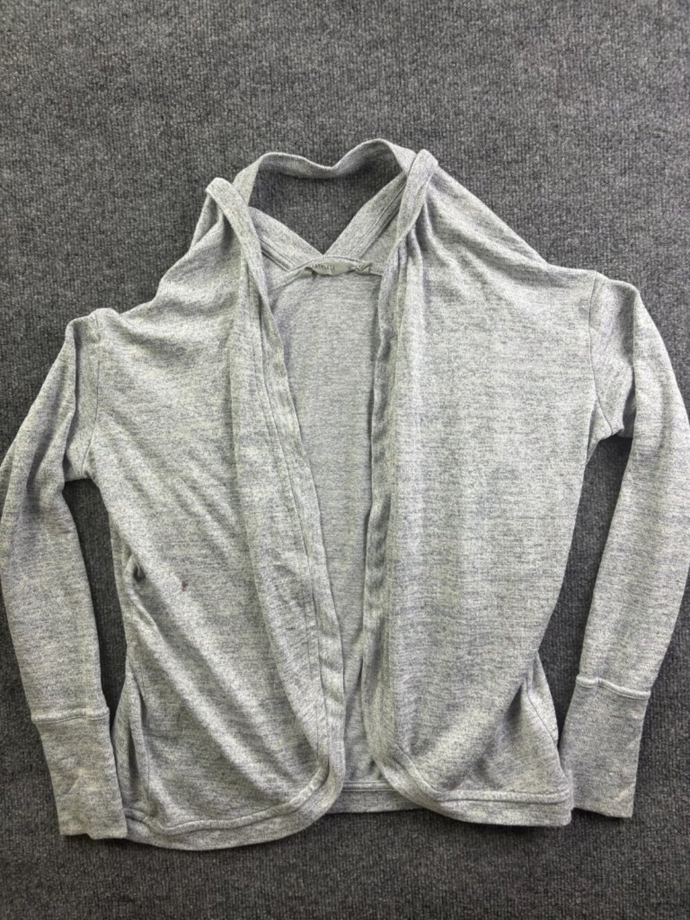 Athleta Sweater Womens XS Gray‎ Hooded Open Front Lightweight Thumbholes